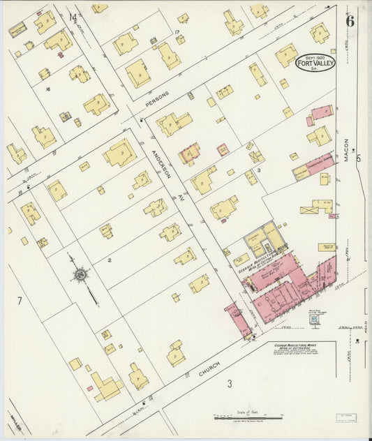 Sanborn Fire Insurance Map from Fort Valley, Peach County, Georgia (1920), Sheet #0006 - Historic Sanborn Fire Insurance Map Print, vintage old map wall art, antique decor, genealogy gift, Georgia Georgia map