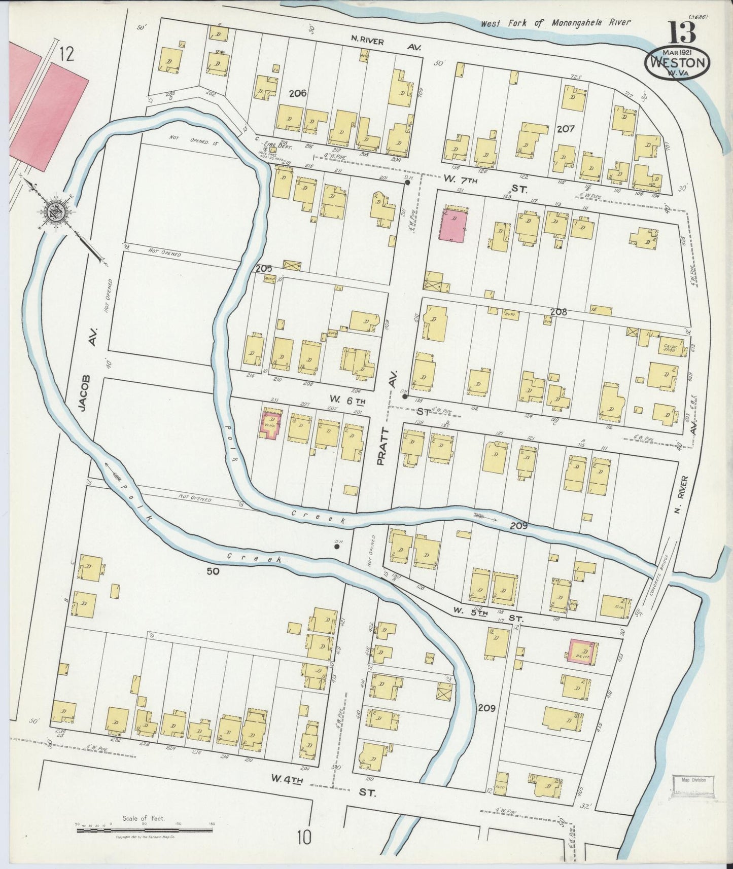 Sanborn Fire Insurance Map from Weston, Lewis County, West Virginia (1921), Sheet #0013 - Complete Map Set gallery image, historic Sanborn map, vintage wall art, West Virginia West Virginia