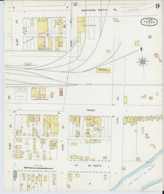 Sanborn Fire Insurance Map from Fargo, Cass County, North Dakota (1896), Sheet #0009 - Historic Sanborn Fire Insurance Map Print, vintage old map wall art, antique decor, genealogy gift, North Dakota North Dakota map