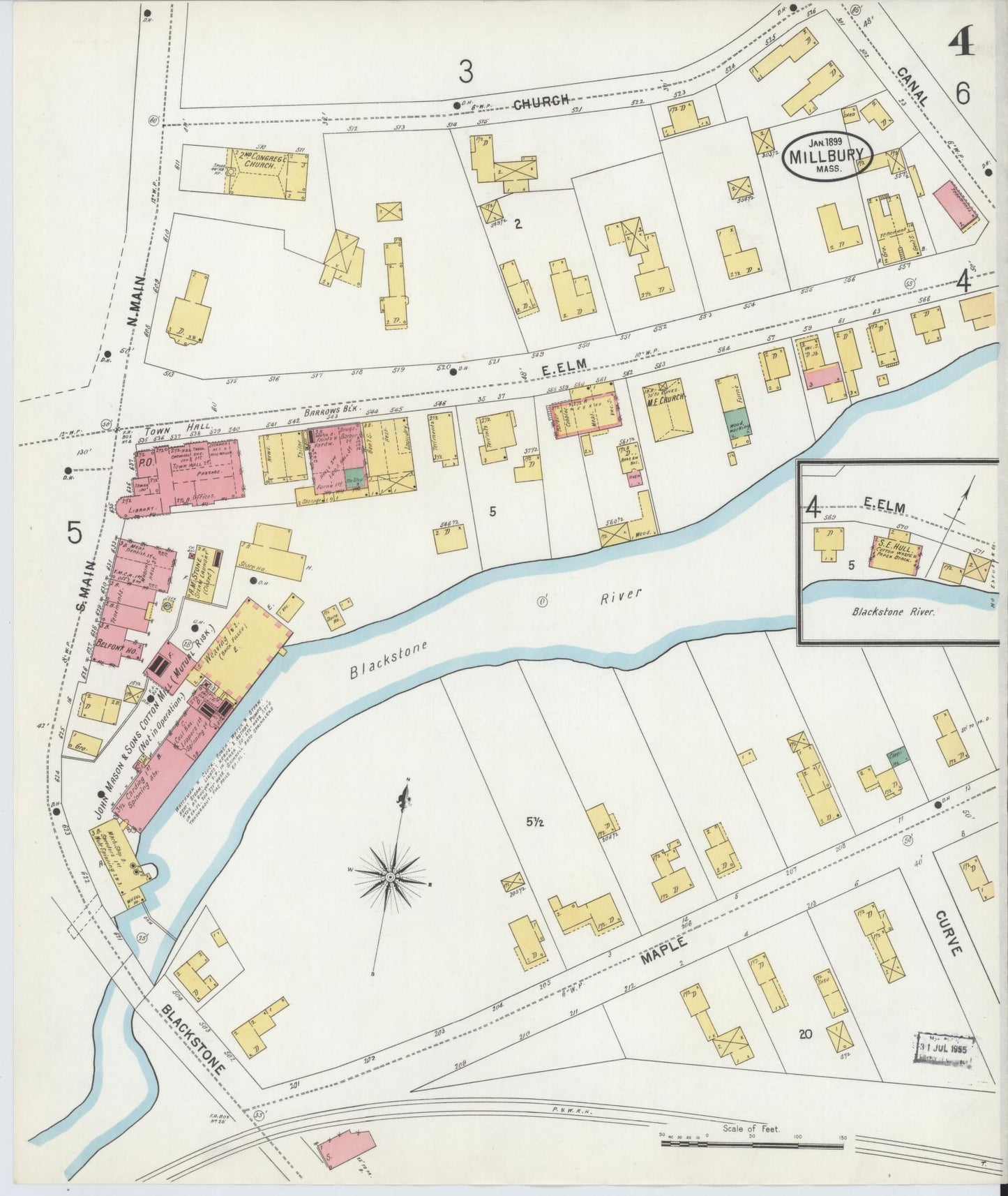 Sanborn Fire Insurance Map from Millbury, Worcester County, Massachusetts (1899), Sheet #0004 - Historic Sanborn Fire Insurance Map Print, vintage old map wall art, antique decor, genealogy gift, Massachusetts Massachusetts map