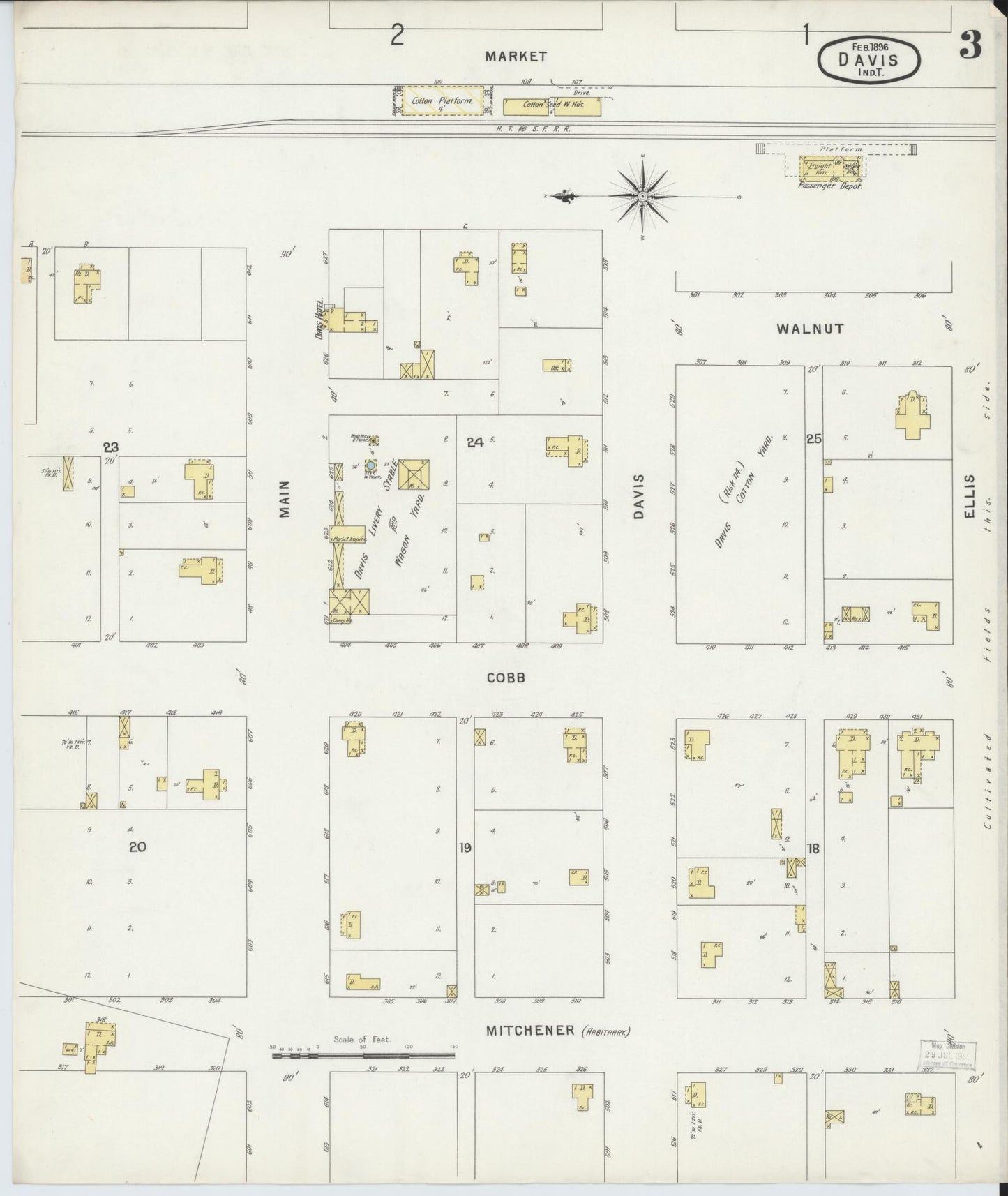 Sanborn Fire Insurance Map from Davis, Murray County, Oklahoma (1896), Sheet #0003 - Historic Sanborn Fire Insurance Map Print, vintage old map wall art, antique decor, genealogy gift, Oklahoma Oklahoma map
