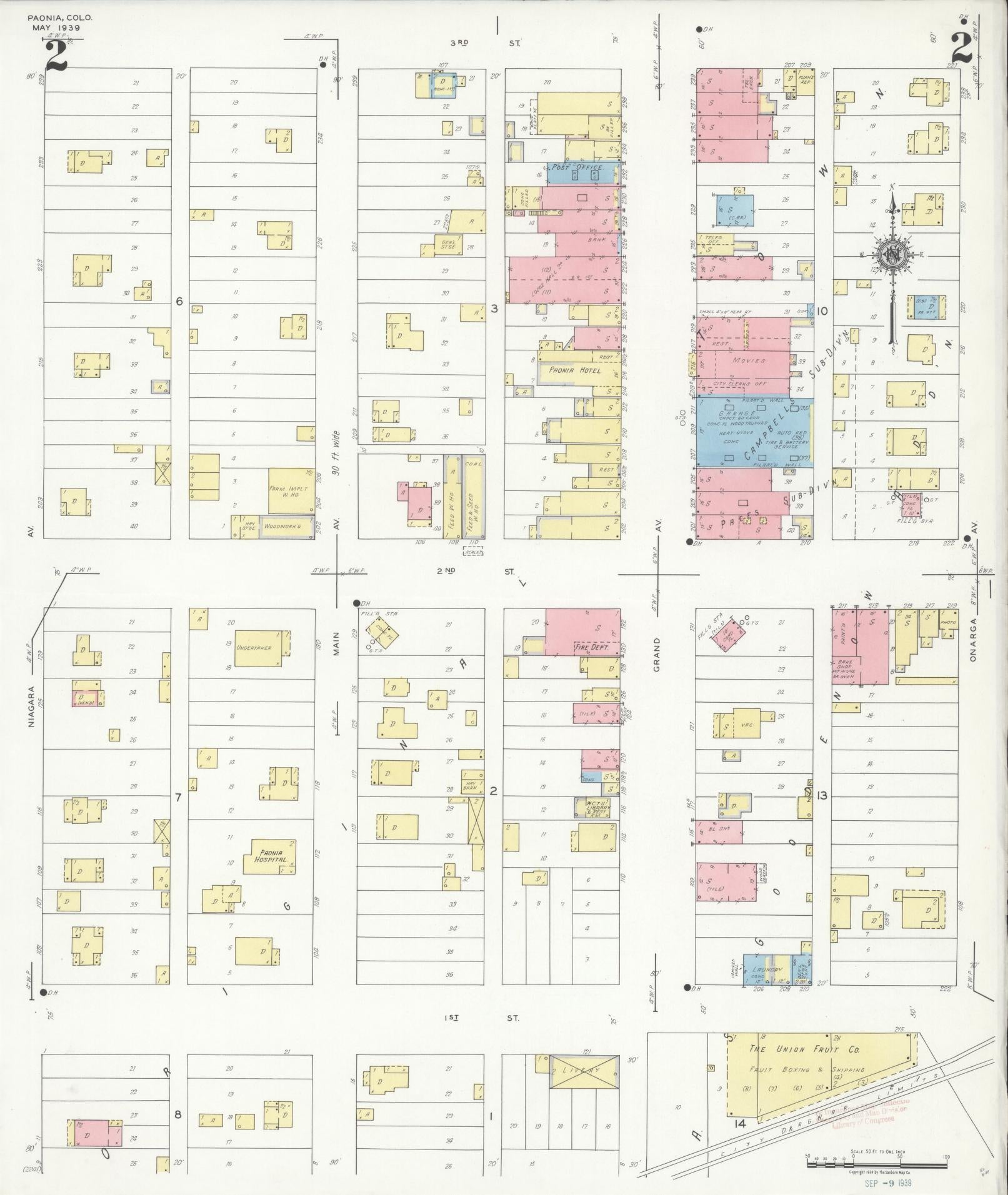 Sanborn Fire Insurance Map from Paonia, Delta County, Colorado (1939), Sheet #0002 - Complete Map Set gallery image, historic Sanborn map, vintage wall art, Colorado Colorado