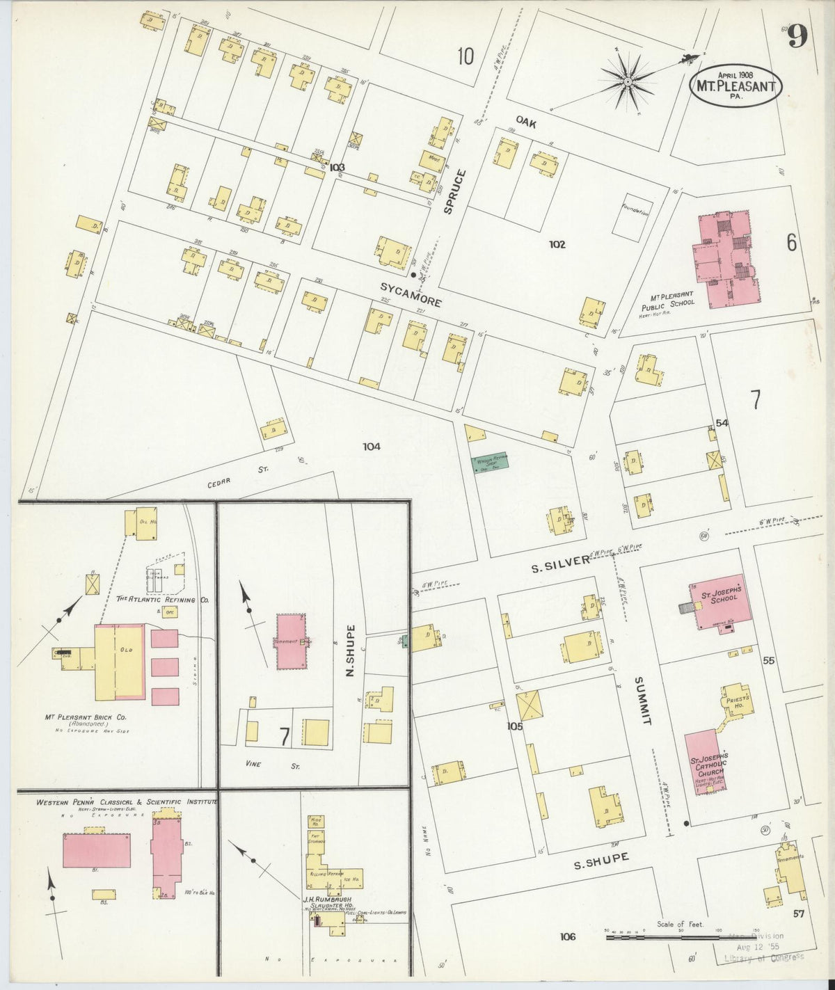 Sanborn Fire Insurance Map from Mount Pleasant, Westmoreland County, Pennsylvania (1908), Sheet #0009 - Historic Sanborn Fire Insurance Map Print, vintage old map wall art, antique decor, genealogy gift, Pennsylvania Pennsylvania map