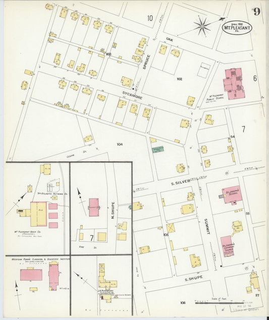 Sanborn Fire Insurance Map from Mount Pleasant, Westmoreland County, Pennsylvania (1908), Sheet #0009 - Historic Sanborn Fire Insurance Map Print, vintage old map wall art, antique decor, genealogy gift, Pennsylvania Pennsylvania map