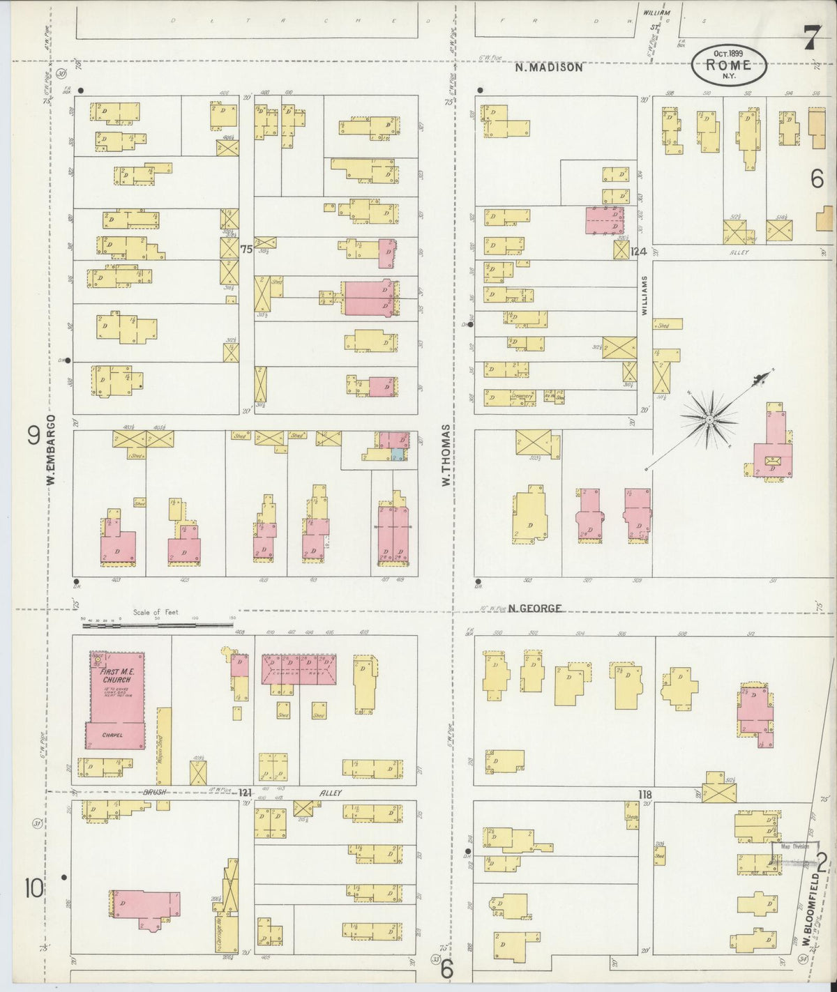 Sanborn Fire Insurance Map from Rome, Oneida County, New York (1899), Sheet #0007 - Complete Map Set gallery image, historic Sanborn map, vintage wall art, New York New York