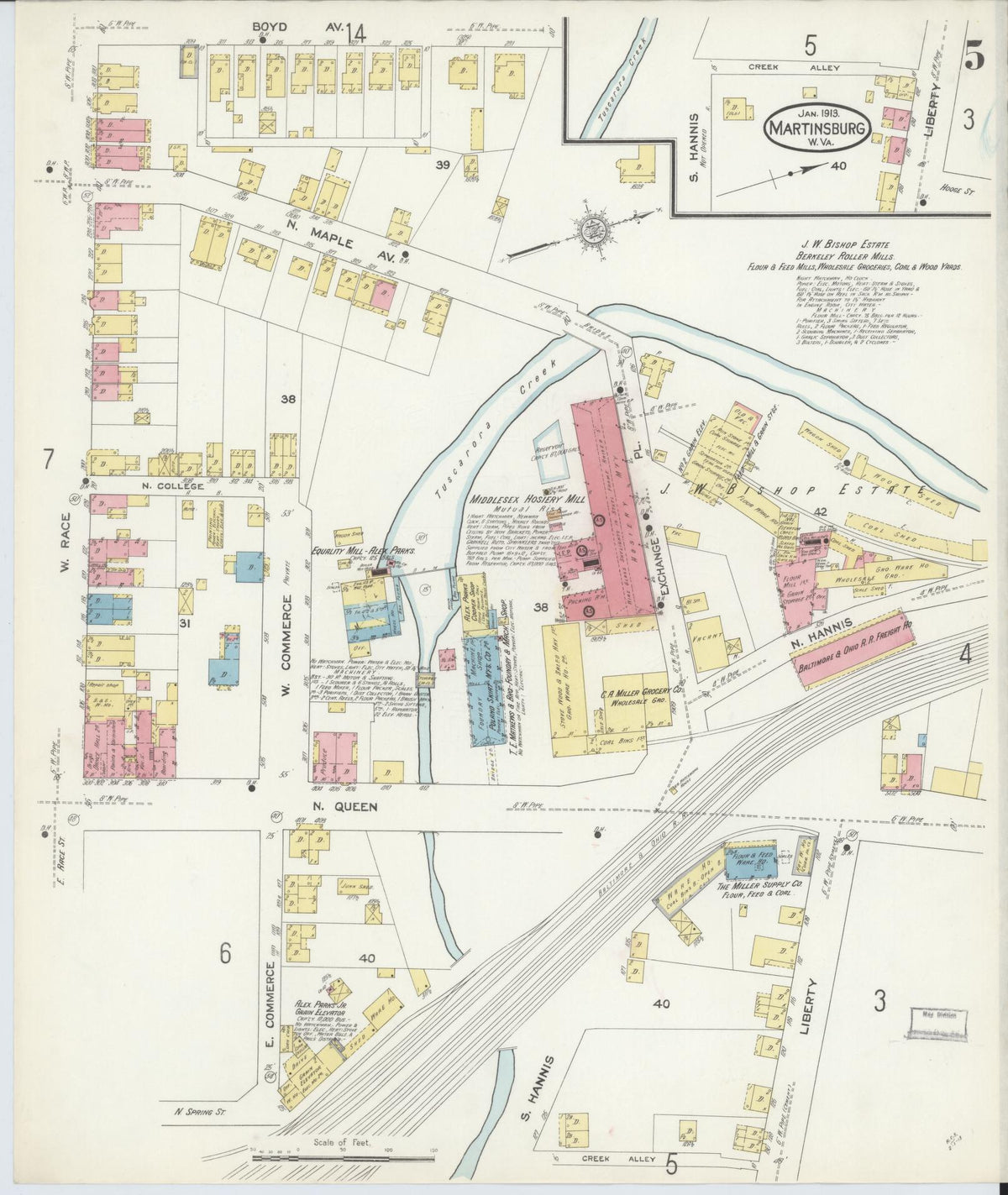 Sanborn Fire Insurance Map from Martinsburg, Berkeley County, West Virginia (1913), Sheet #0005 - Complete Map Set gallery image, historic Sanborn map, vintage wall art, West Virginia West Virginia