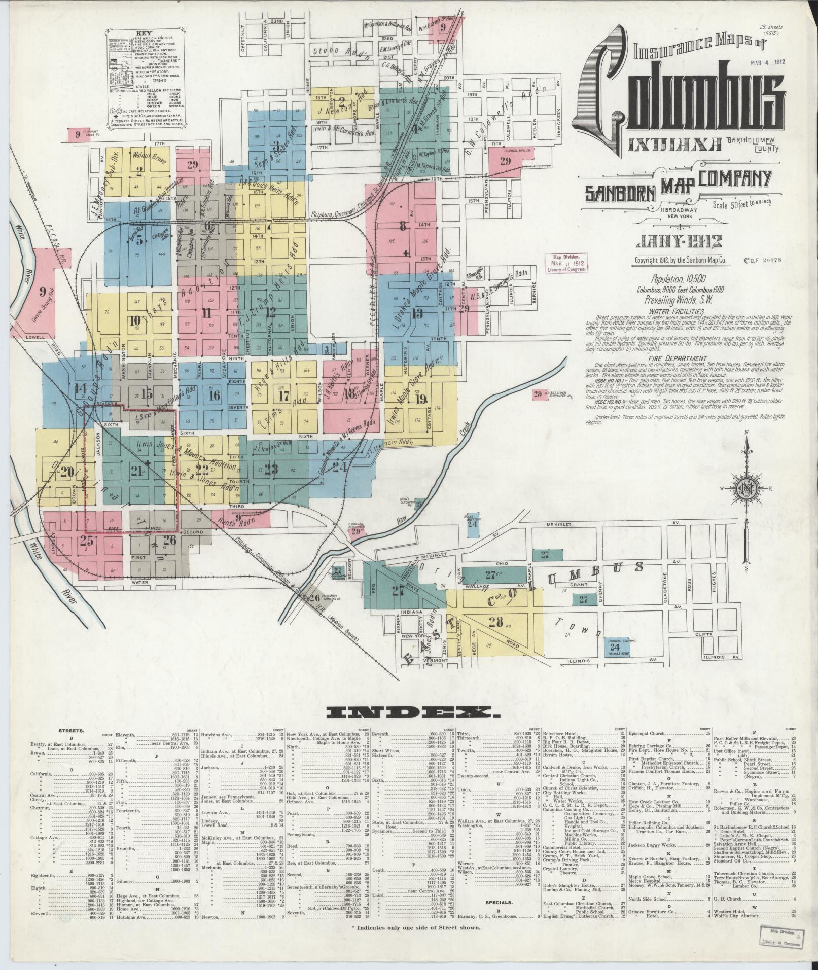 Sanborn Fire Insurance Map from Columbus, Bartholomew County, Indiana (1912), Sheet #0001 - Complete Map Set gallery image, historic Sanborn map, vintage wall art, Indiana Indiana