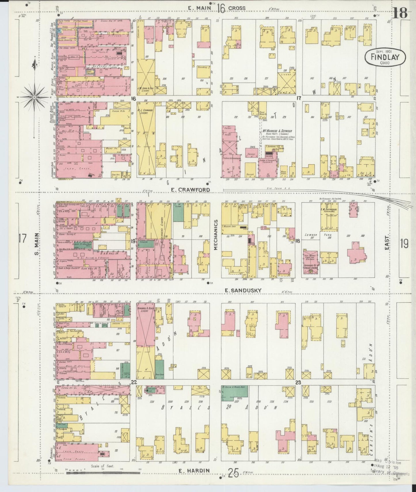 Sanborn Fire Insurance Map from Findlay, Hancock County, Ohio (1901), Sheet #0018 - Historic Sanborn Fire Insurance Map Print, vintage old map wall art, antique decor, genealogy gift, Ohio Ohio map