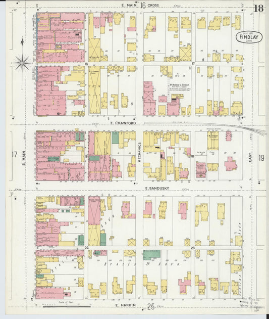 Sanborn Fire Insurance Map from Findlay, Hancock County, Ohio (1901), Sheet #0018 - Historic Sanborn Fire Insurance Map Print, vintage old map wall art, antique decor, genealogy gift, Ohio Ohio map
