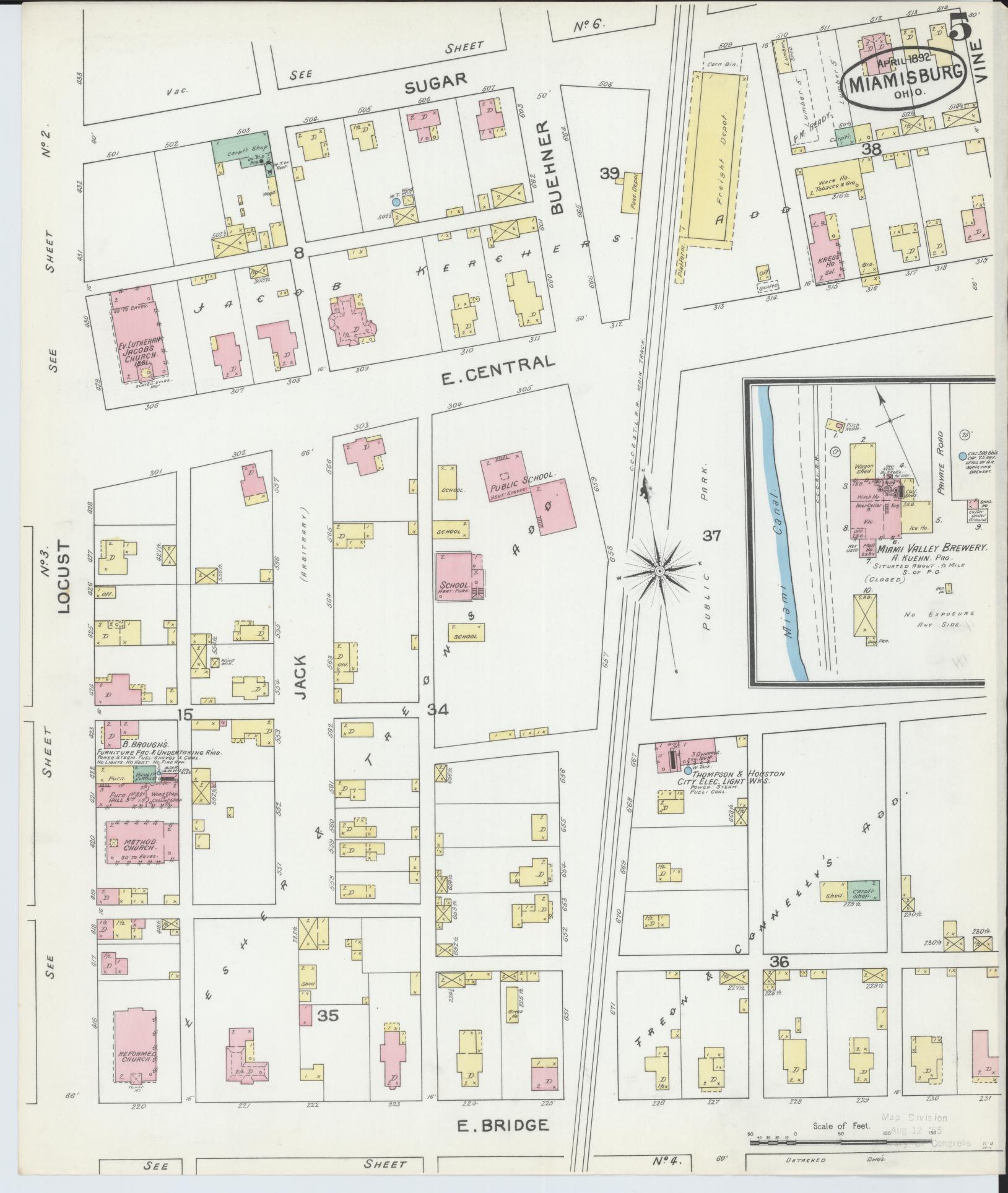 Sanborn Fire Insurance Map from Miamisburg, Montgomery County, Ohio (1892), Sheet #0005 - Complete Map Set gallery image, historic Sanborn map, vintage wall art, Ohio Ohio