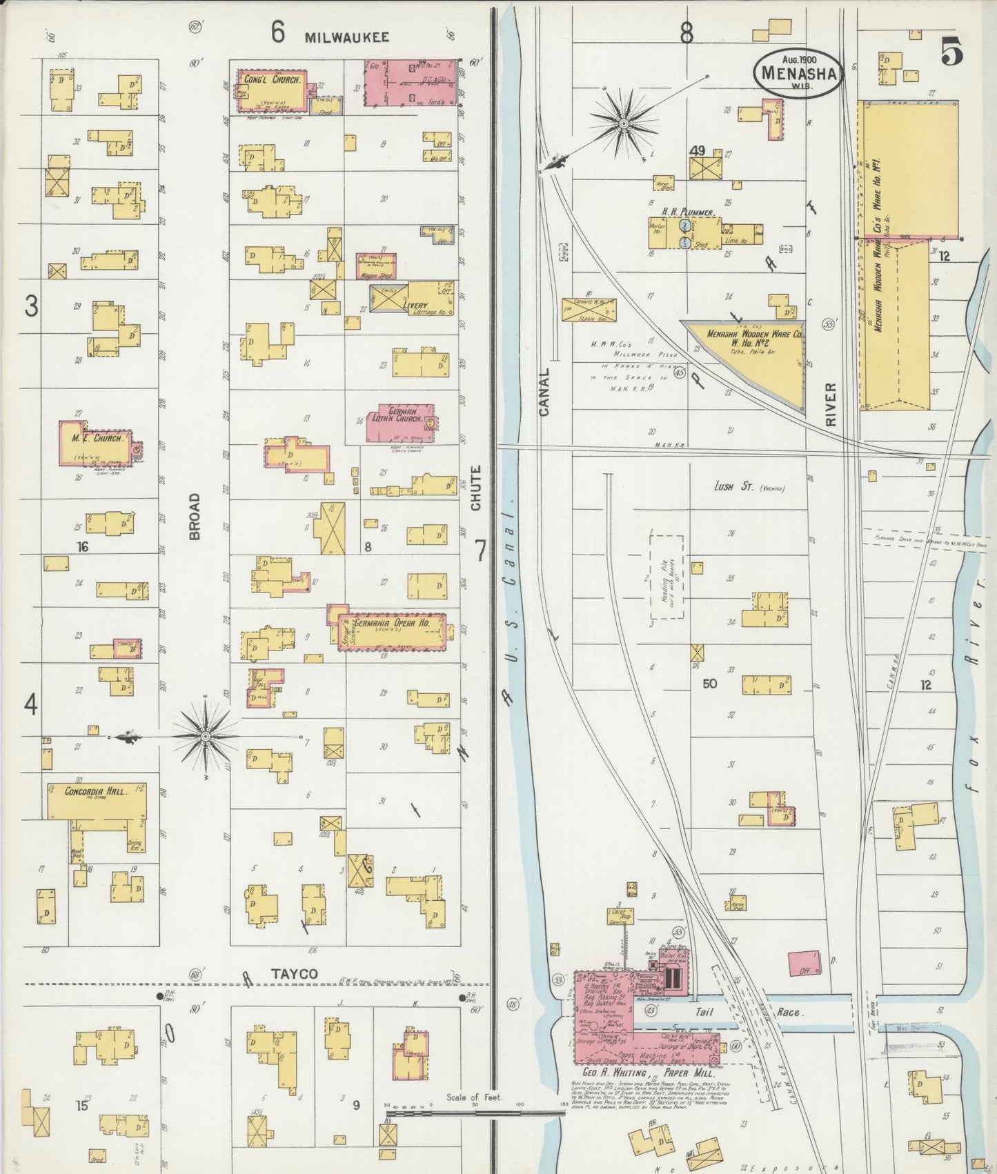 Sanborn Fire Insurance Map from Menasha, Winnebago County, Wisconsin (1900), Sheet #0005 - Complete Map Set gallery image, historic Sanborn map, vintage wall art, Wisconsin Wisconsin