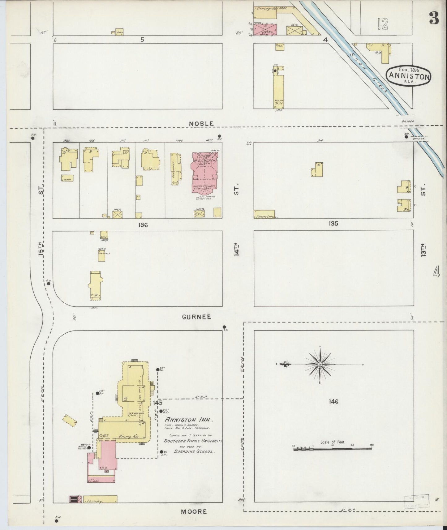 Sanborn Fire Insurance Map from Anniston, Calhoun County, Alabama (1895), Sheet #0003 - Complete Map Set gallery image, historic Sanborn map, vintage wall art, Alabama Alabama