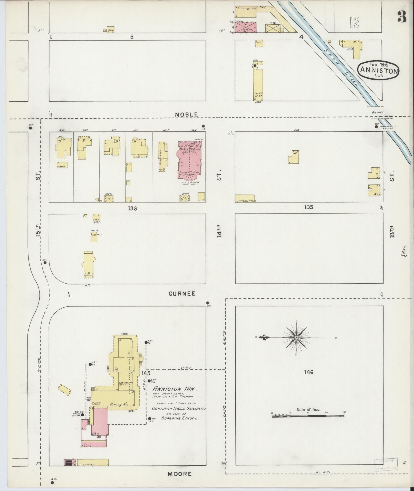 Sanborn Fire Insurance Map from Anniston, Calhoun County, Alabama (1895), Sheet #0003 - Complete Map Set gallery image, historic Sanborn map, vintage wall art, Alabama Alabama