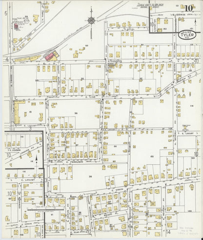 Sanborn Fire Insurance Map from Tyler, Smith County, Texas (1919), Sheet #0010 - Complete Map Set gallery image, historic Sanborn map, vintage wall art, Texas Texas