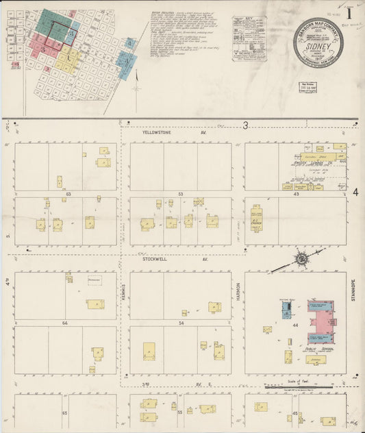 Sanborn Fire Insurance Map from Sidney, Richland County, Montana (1917), Sheet #0001 - Complete Map Set gallery image, historic Sanborn map, vintage wall art, Montana Montana