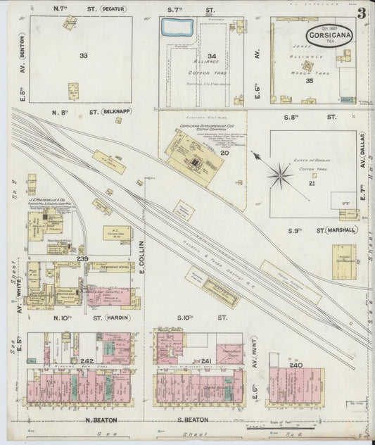 Sanborn Fire Insurance Map from Corsicana, Navarro County, Texas (1889), Sheet #0003 - Historic Sanborn Fire Insurance Map Print, vintage old map wall art, antique decor, genealogy gift, Texas Texas map