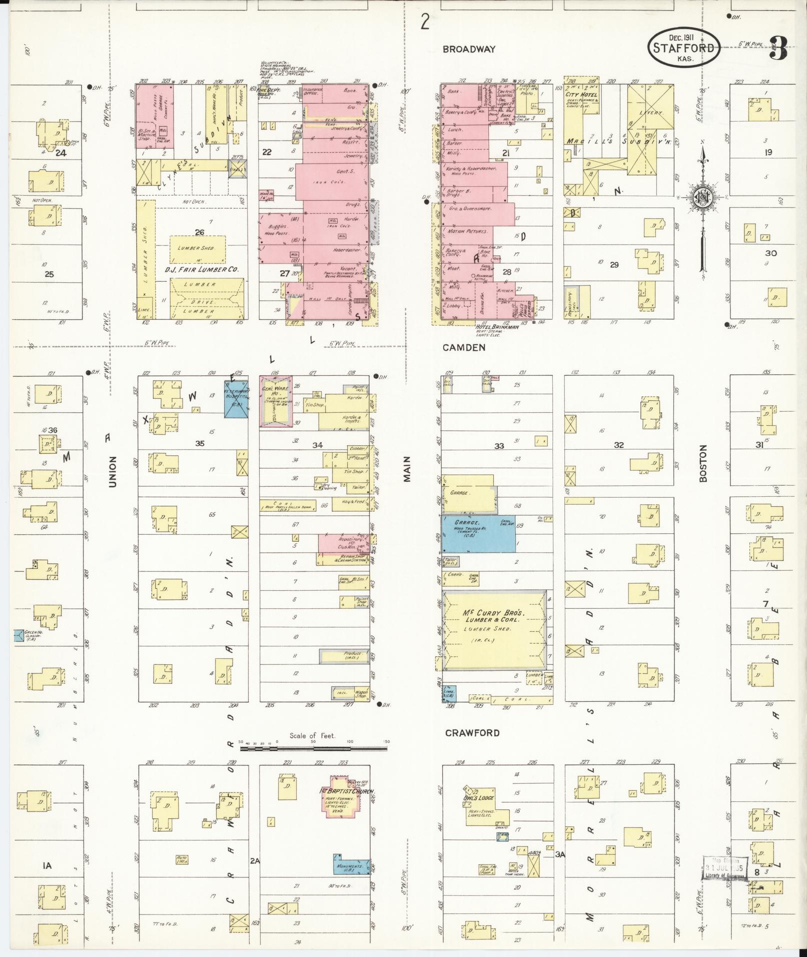 Sanborn Fire Insurance Map from Stafford, Stafford County, Kansas (1911), Sheet #0003 - Complete Map Set gallery image, historic Sanborn map, vintage wall art, Kansas Kansas