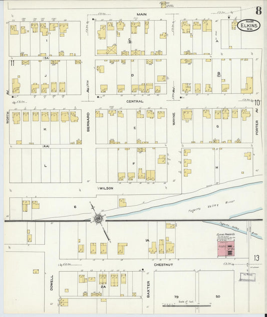 Sanborn Fire Insurance Map from Elkins, Randolph County, West Virginia (1910), Sheet #0008 - Historic Sanborn Fire Insurance Map Print, vintage old map wall art, antique decor, genealogy gift, West Virginia West Virginia map