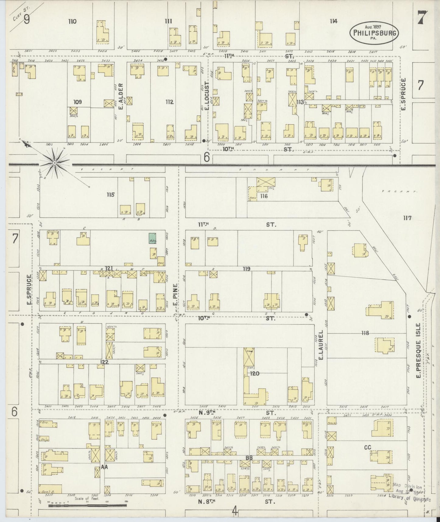 Sanborn Fire Insurance Map from Philipsburg, Centre County, Pennsylvania (1897), Sheet #0007 - Historic Sanborn Fire Insurance Map Print, vintage old map wall art, antique decor, genealogy gift, Pennsylvania Pennsylvania map