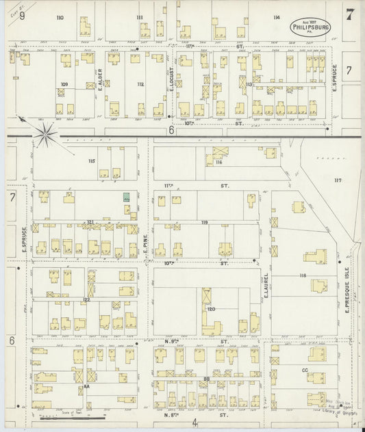 Sanborn Fire Insurance Map from Philipsburg, Centre County, Pennsylvania (1897), Sheet #0007 - Historic Sanborn Fire Insurance Map Print, vintage old map wall art, antique decor, genealogy gift, Pennsylvania Pennsylvania map
