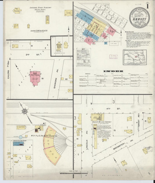 Sanborn Fire Insurance Map from Harvey, Wells County, North Dakota (1913), Sheet #0001 - Complete Map Set gallery image, historic Sanborn map, vintage wall art, North Dakota North Dakota