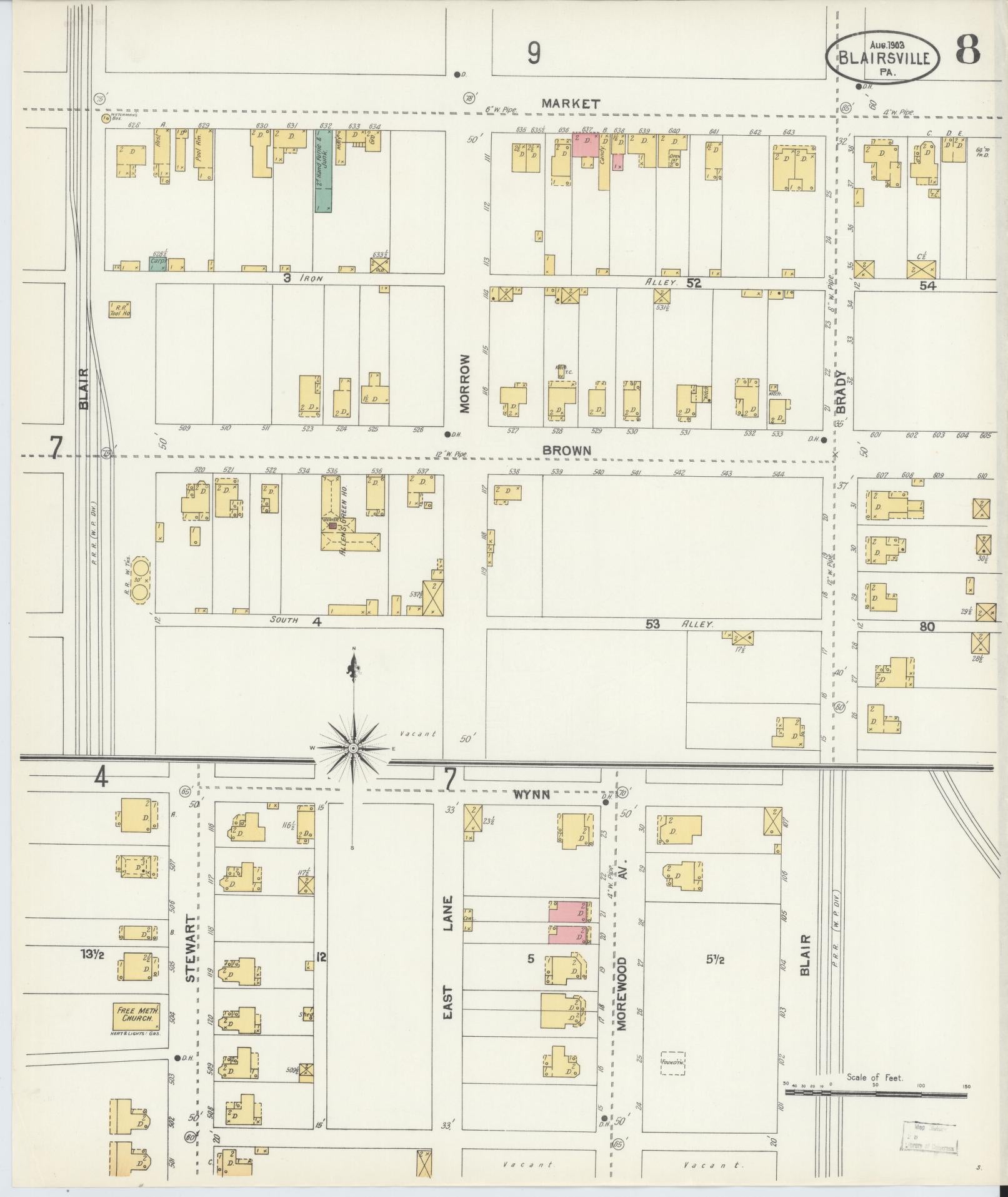 Sanborn Fire Insurance Map from Blairsville, Indiana County, Pennsylvania (1903), Sheet #0008 - Complete Map Set gallery image, historic Sanborn map, vintage wall art, Blairsville Indiana