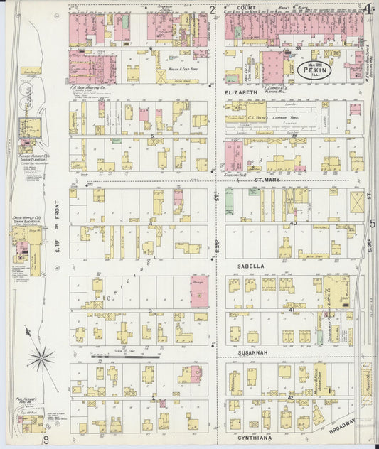 Sanborn Fire Insurance Map from Pekin, Tazewell County, Illinois (1898), Sheet #0004 - Historic Sanborn Fire Insurance Map Print, vintage old map wall art, antique decor, genealogy gift, Illinois Illinois map