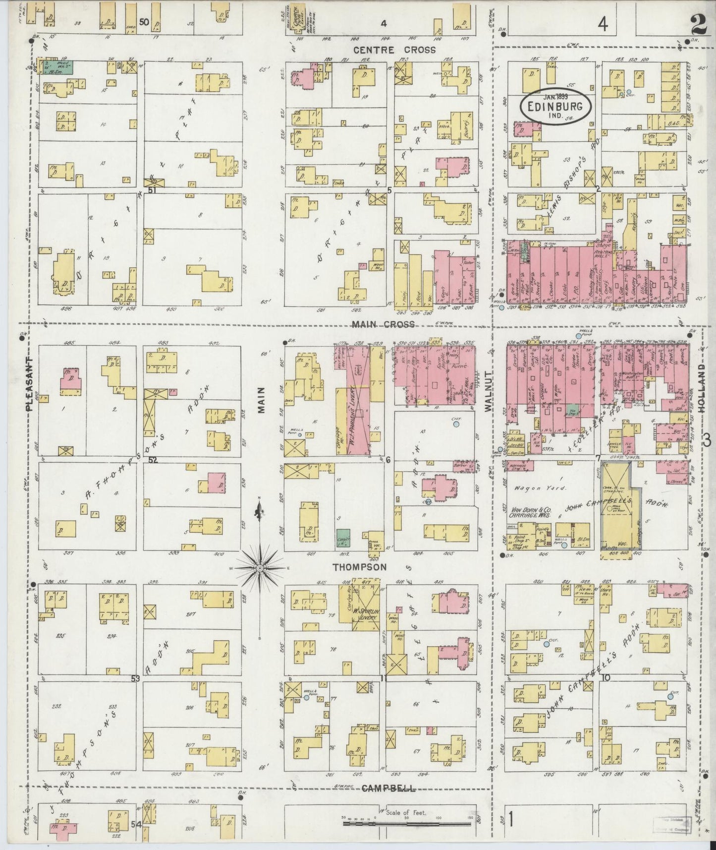 Sanborn Fire Insurance Map from Edinburg, Johnson And Bartholomew Counties, Indiana (1899), Sheet #0002 - Complete Map Set gallery image, historic Sanborn map, vintage wall art, Indiana Indiana