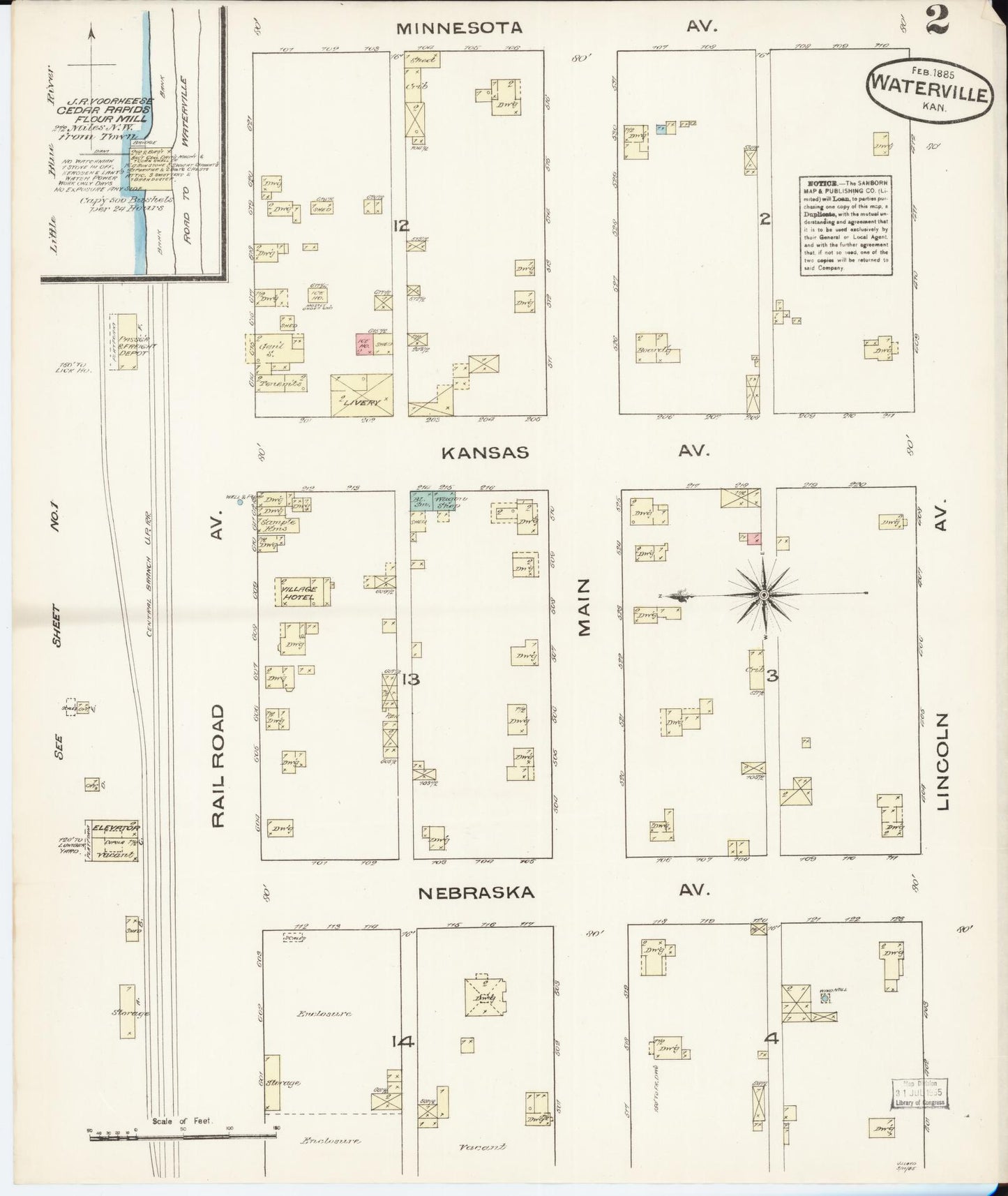 Sanborn Fire Insurance Map from Waterville, Marshall County, Kansas (1885), Sheet #0002 - Complete Map Set gallery image, historic Sanborn map, vintage wall art, Kansas Kansas