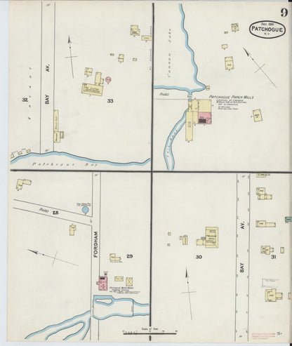 Sanborn Fire Insurance Map from Patchogue, Suffolk County, New York (1891), Sheet #0009 - Historic Sanborn Fire Insurance Map Print, vintage old map wall art, antique decor, genealogy gift, New York New York map