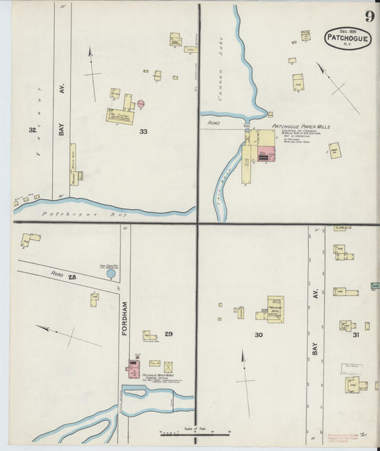 Sanborn Fire Insurance Map from Patchogue, Suffolk County, New York (1891), Sheet #0009 - Historic Sanborn Fire Insurance Map Print, vintage old map wall art, antique decor, genealogy gift, New York New York map