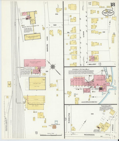 Sanborn Fire Insurance Map from High Point, Guilford County, North Carolina (1911), Sheet #0018 - Historic Sanborn Fire Insurance Map Print, vintage old map wall art, antique decor, genealogy gift, North Carolina North Carolina map