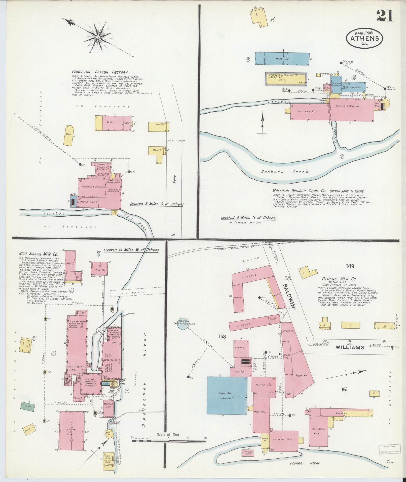 Sanborn Fire Insurance Map from Athens, Clarke County, Georgia (1908), Sheet #0021 - Complete Map Set gallery image, historic Sanborn map, vintage wall art, Georgia Georgia
