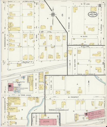 Sanborn Fire Insurance Map from Lakeland, Polk County, Florida (1913), Sheet #0008 - Complete Map Set gallery image, historic Sanborn map, vintage wall art, Florida Florida