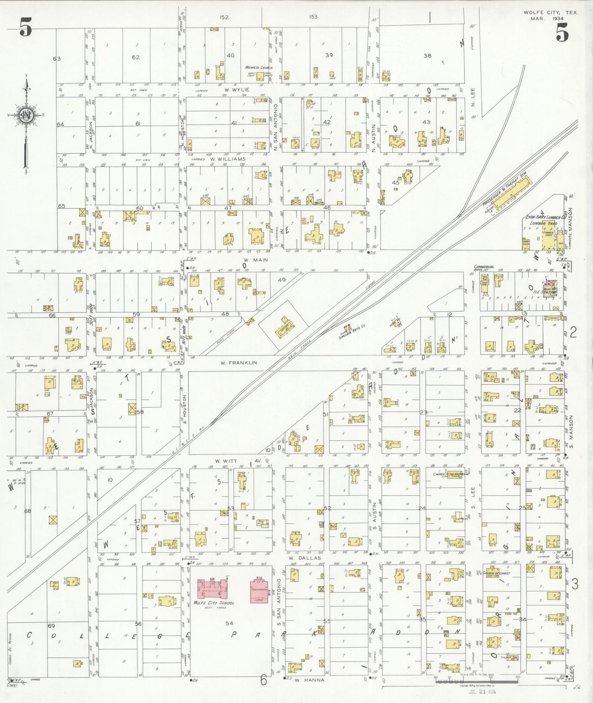 Sanborn Fire Insurance Map from Wolfe City, Hunt County, Texas (1934), Sheet #0005 - Complete Map Set gallery image, historic Sanborn map, vintage wall art, Texas Texas