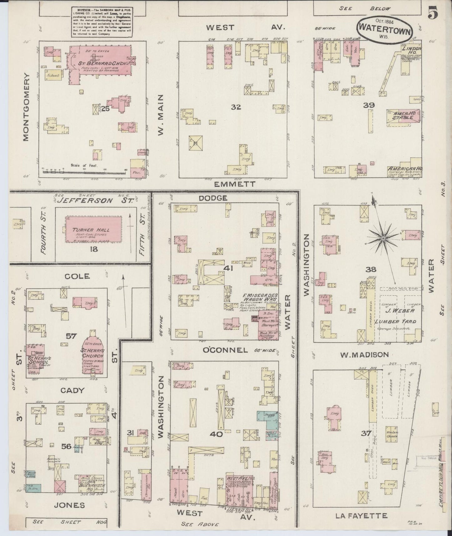 Sanborn Fire Insurance Map from Watertown, Jefferson County, Wisconsin (1884), Sheet #0005 - Complete Map Set gallery image, historic Sanborn map, vintage wall art, Wisconsin Wisconsin