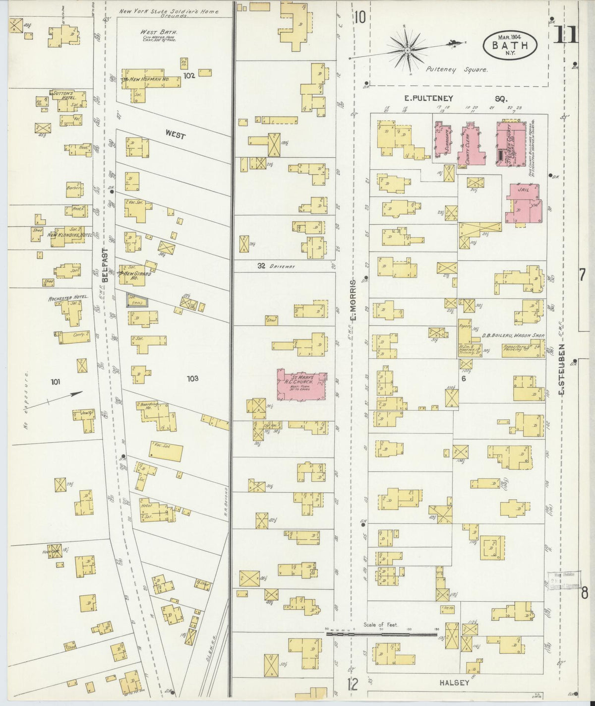Sanborn Fire Insurance Map from Bath, Steuben County, New York (1904), Sheet #0011 - Complete Map Set gallery image, historic Sanborn map, vintage wall art, New York New York