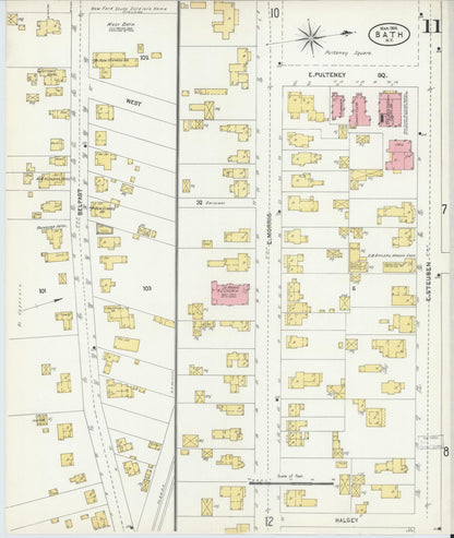 Sanborn Fire Insurance Map from Bath, Steuben County, New York (1904), Sheet #0011 - Complete Map Set gallery image, historic Sanborn map, vintage wall art, New York New York