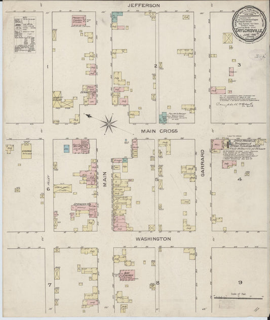 Sanborn Fire Insurance Map from Taylorsville, Spencer County, Kentucky (1886), Sheet #0001 - Historic Sanborn Fire Insurance Map Print, vintage old map wall art, antique decor, genealogy gift, Kentucky Kentucky map