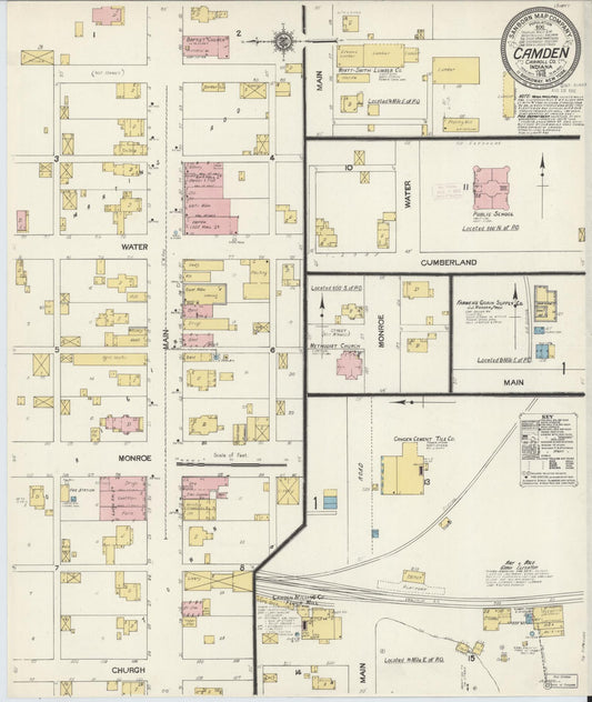 Sanborn Fire Insurance Map from Camden, Carroll County, Indiana (1912), Sheet #0001 - Historic Sanborn Fire Insurance Map Print, vintage old map wall art, antique decor, genealogy gift, Indiana Indiana map