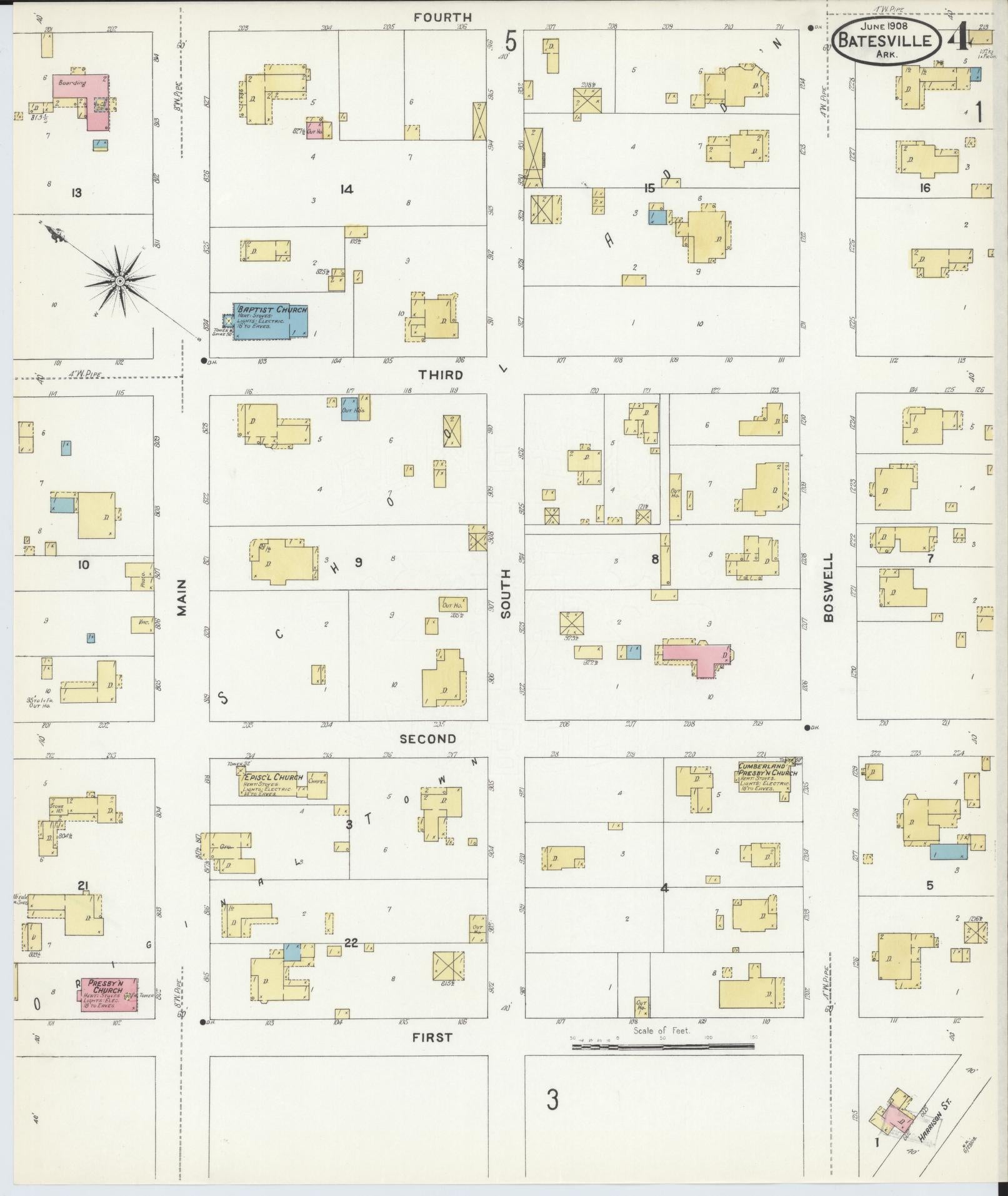 Sanborn Fire Insurance Map from Batesville, Independence County, Arkansas (1908), Sheet #0004 - Complete Map Set gallery image, historic Sanborn map, vintage wall art, Arkansas Arkansas