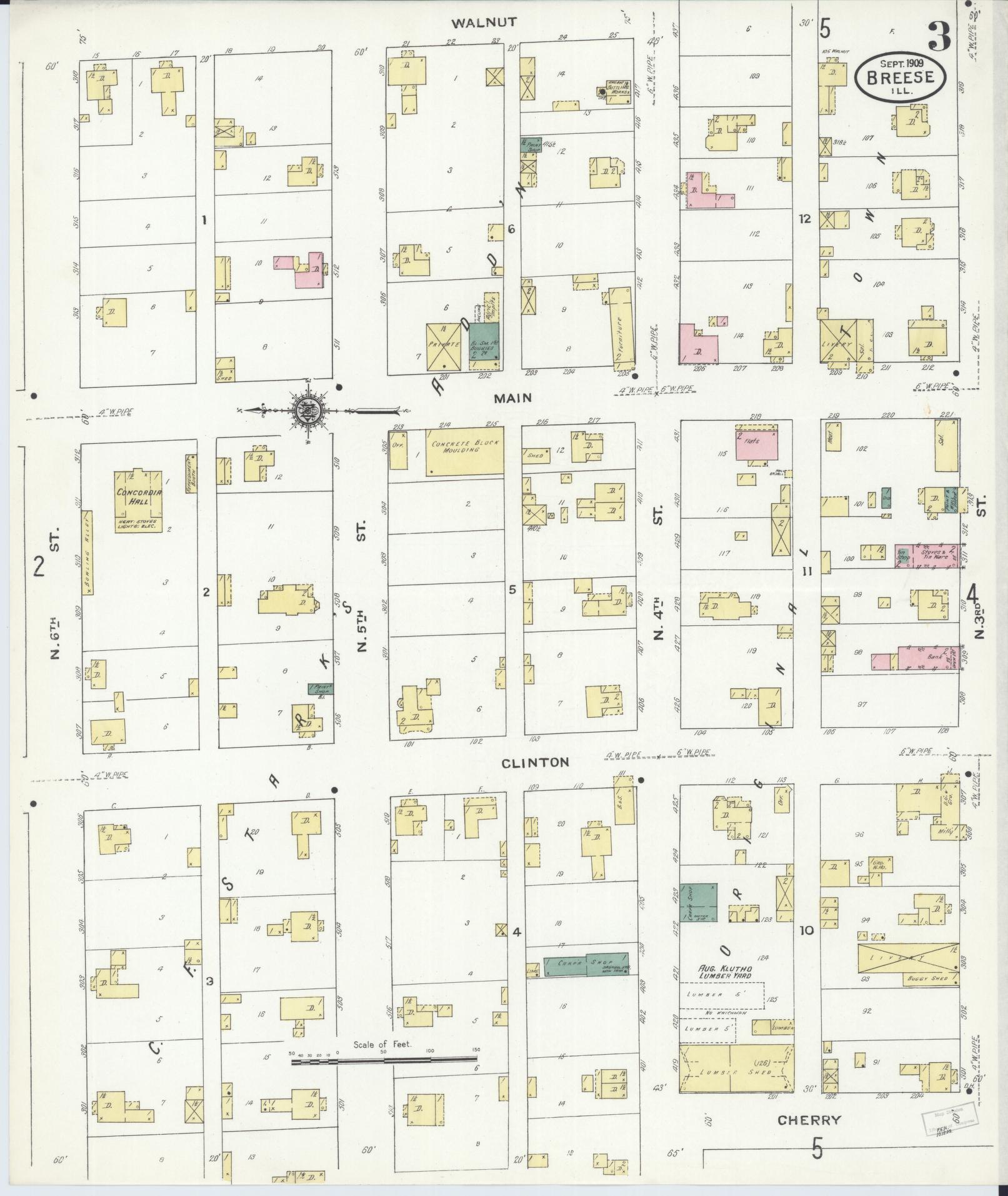 Sanborn Fire Insurance Map from Breese, Clinton County, Illinois (1909), Sheet #0003 - Complete Map Set gallery image, historic Sanborn map, vintage wall art, Illinois Illinois