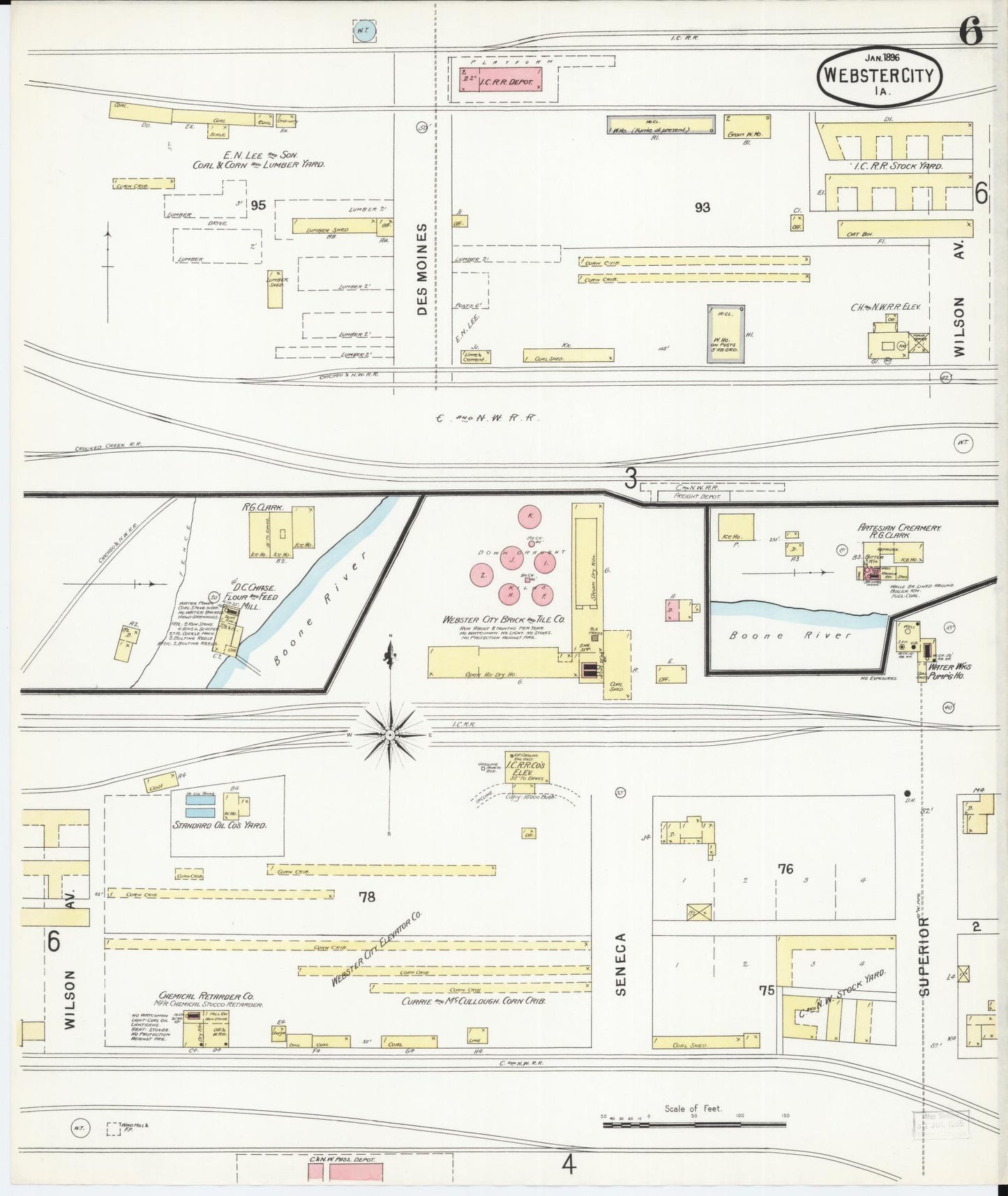 Sanborn Fire Insurance Map from Webster City, Hamilton County, Iowa (1896), Sheet #0006 - Historic Sanborn Fire Insurance Map Print, vintage old map wall art