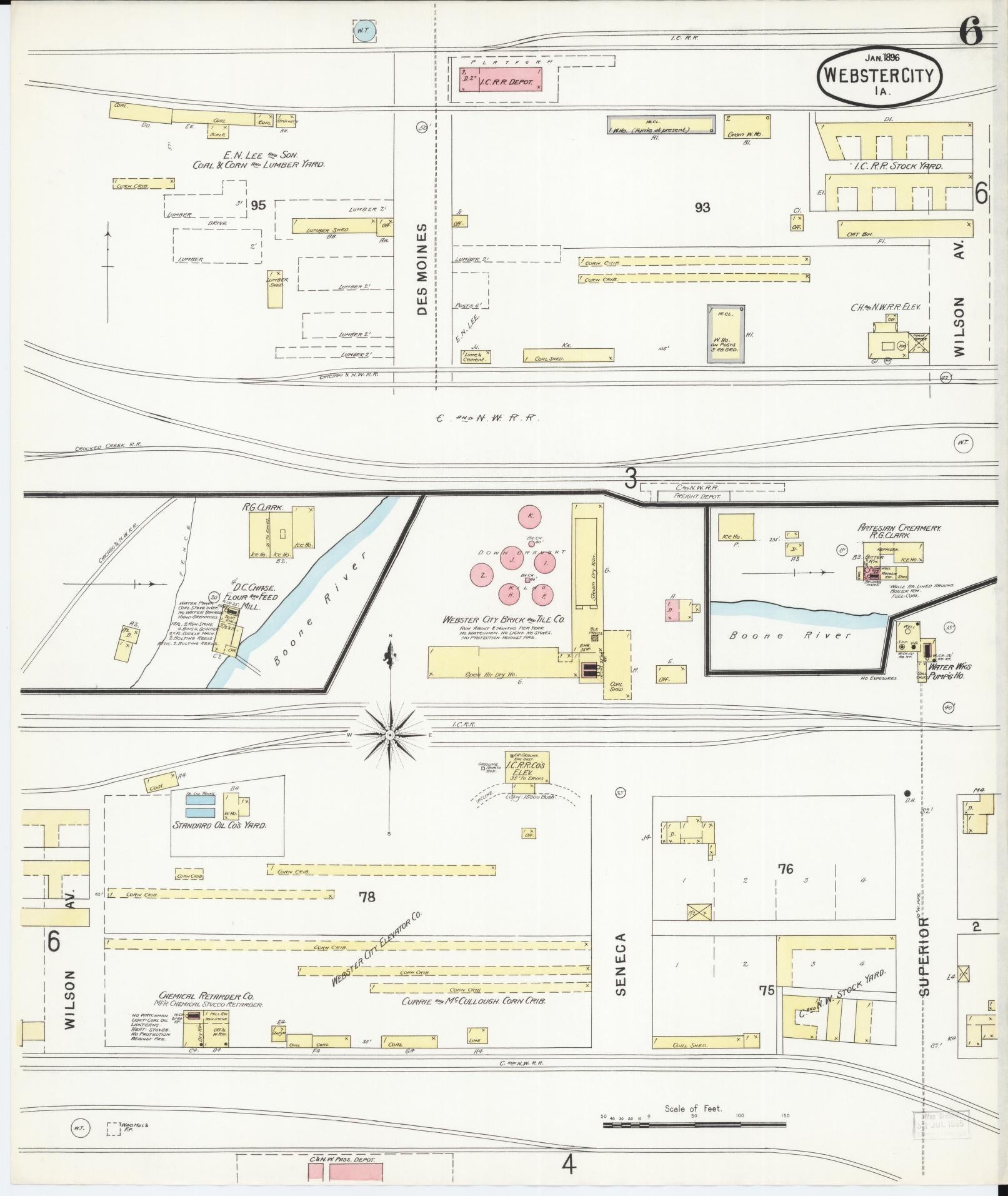 Sanborn Fire Insurance Map from Webster City, Hamilton County, Iowa (1896), Sheet #0006 - Historic Sanborn Fire Insurance Map Print, vintage old map wall art