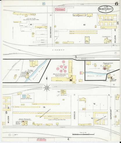 Sanborn Fire Insurance Map from Webster City, Hamilton County, Iowa (1896), Sheet #0006 - Historic Sanborn Fire Insurance Map Print, vintage old map wall art