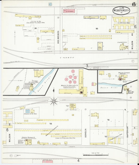 Sanborn Fire Insurance Map from Webster City, Hamilton County, Iowa (1896), Sheet #0006 - Historic Sanborn Fire Insurance Map Print, vintage old map wall art