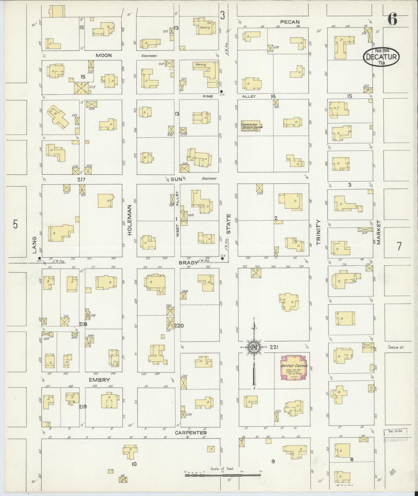 Sanborn Fire Insurance Map from Decatur, Wise County, Texas (1914), Sheet #0006 - Complete Map Set gallery image, historic Sanborn map, vintage wall art, Texas Texas