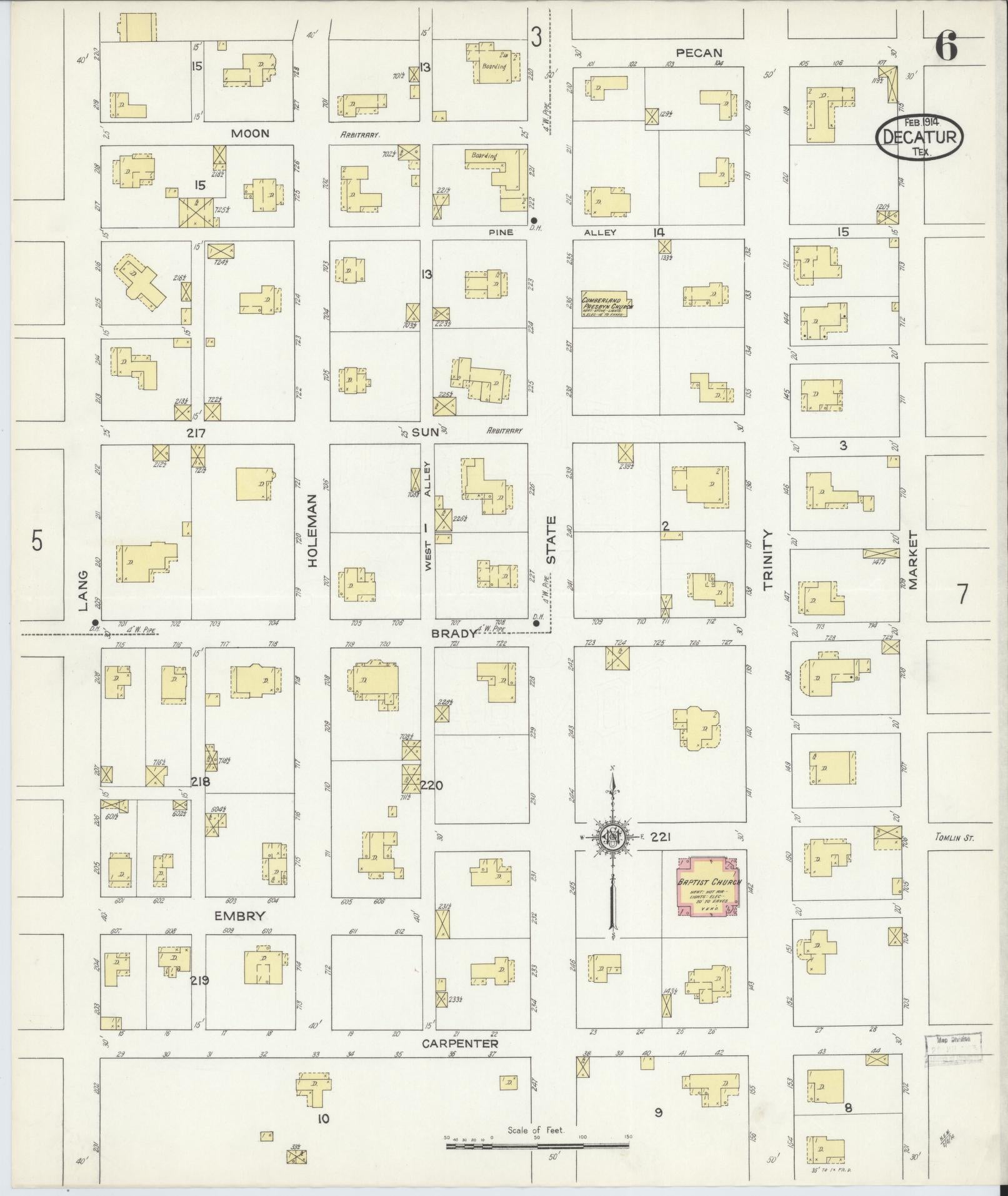 Sanborn Fire Insurance Map from Decatur, Wise County, Texas (1914), Sheet #0006 - Complete Map Set gallery image, historic Sanborn map, vintage wall art, Texas Texas
