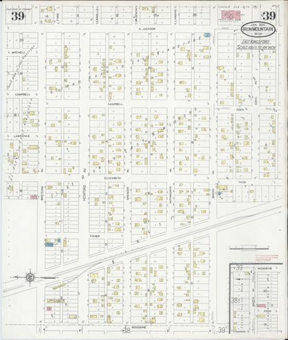 Sanborn Fire Insurance Map from Iron Mountain, Dickinson County, Michigan (1930), Sheet #0039 - Historic Sanborn Fire Insurance Map Print, vintage old map wall art, antique decor, genealogy gift, Michigan Michigan map