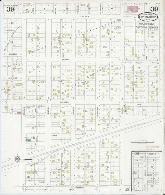 Sanborn Fire Insurance Map from Iron Mountain, Dickinson County, Michigan (1930), Sheet #0039 - Historic Sanborn Fire Insurance Map Print, vintage old map wall art, antique decor, genealogy gift, Michigan Michigan map